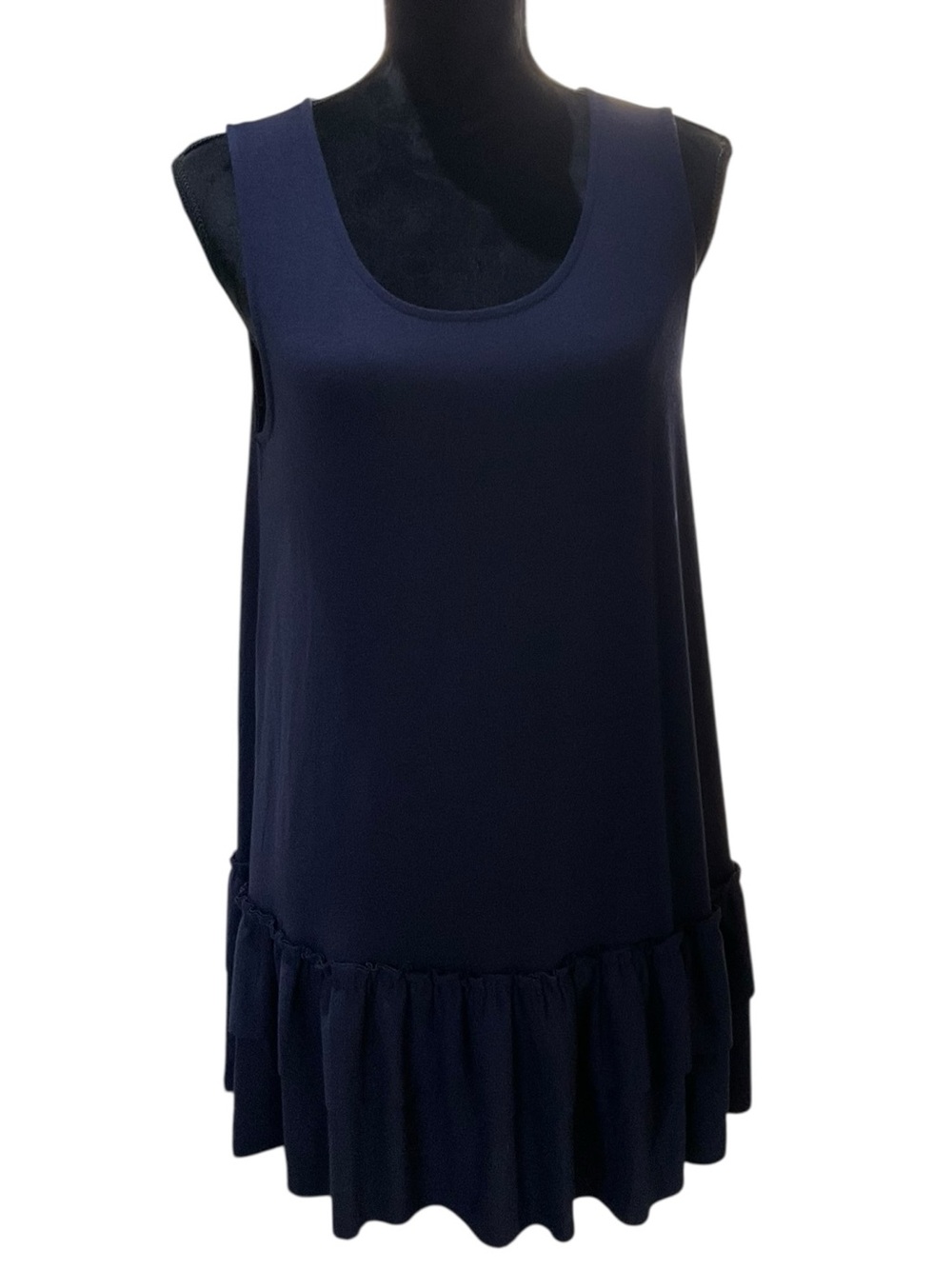 Zenana Outfitters Navy Sleeveless Ruffle Hem Tunic Length Tank Large